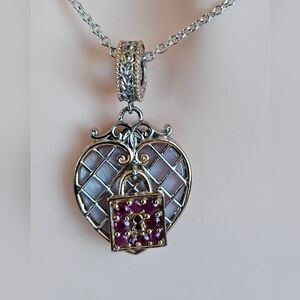 Gems En Vogue Sterling 18k gold Ruby heart Paris 20" necklace